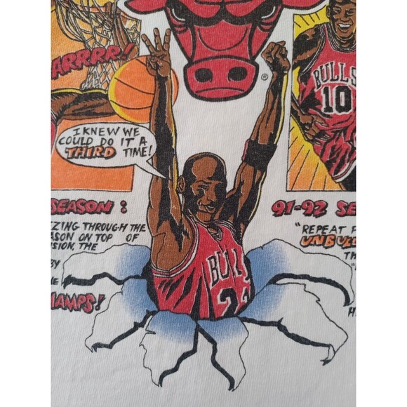 VINTAGE 1993 CHICAGO BULLS SALEM 3-PEAT NBA WORK CHAMPS CARICATURE T-SHIRT LARGE - Picture 6 of 14